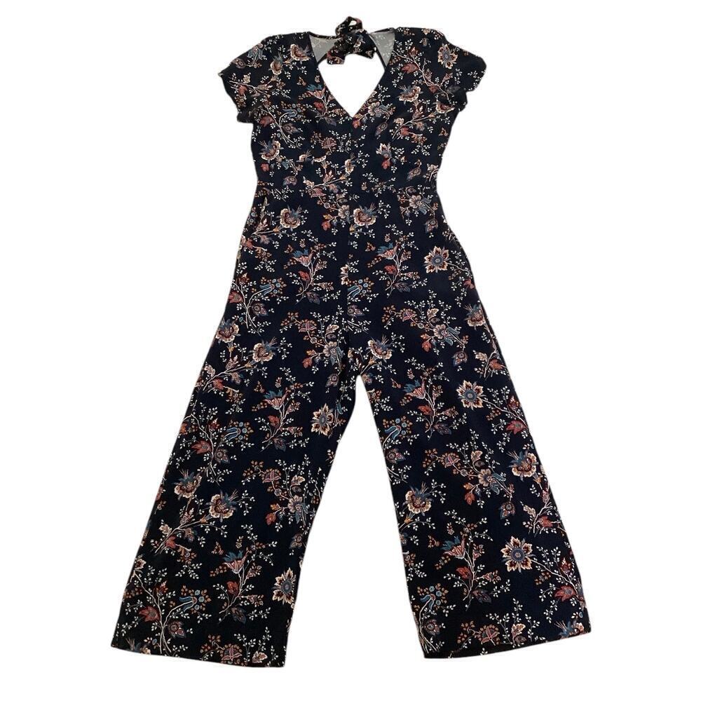 Abercrombie & Fitch Floral dressy Jumpsuit sz large blue
